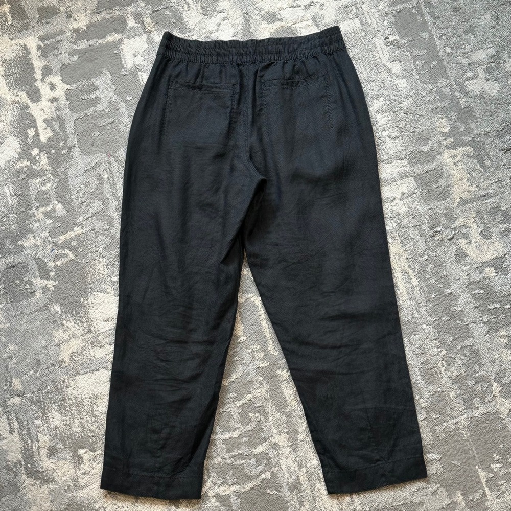Athleta Cabo Linen Pant Black Straight Leg Drawstring Ankle Trousers M/P 851027 - Picture 2 of 11